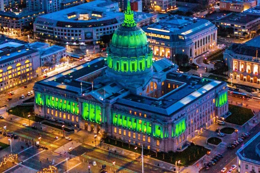 City Hall lit up for St. patrick ' s day